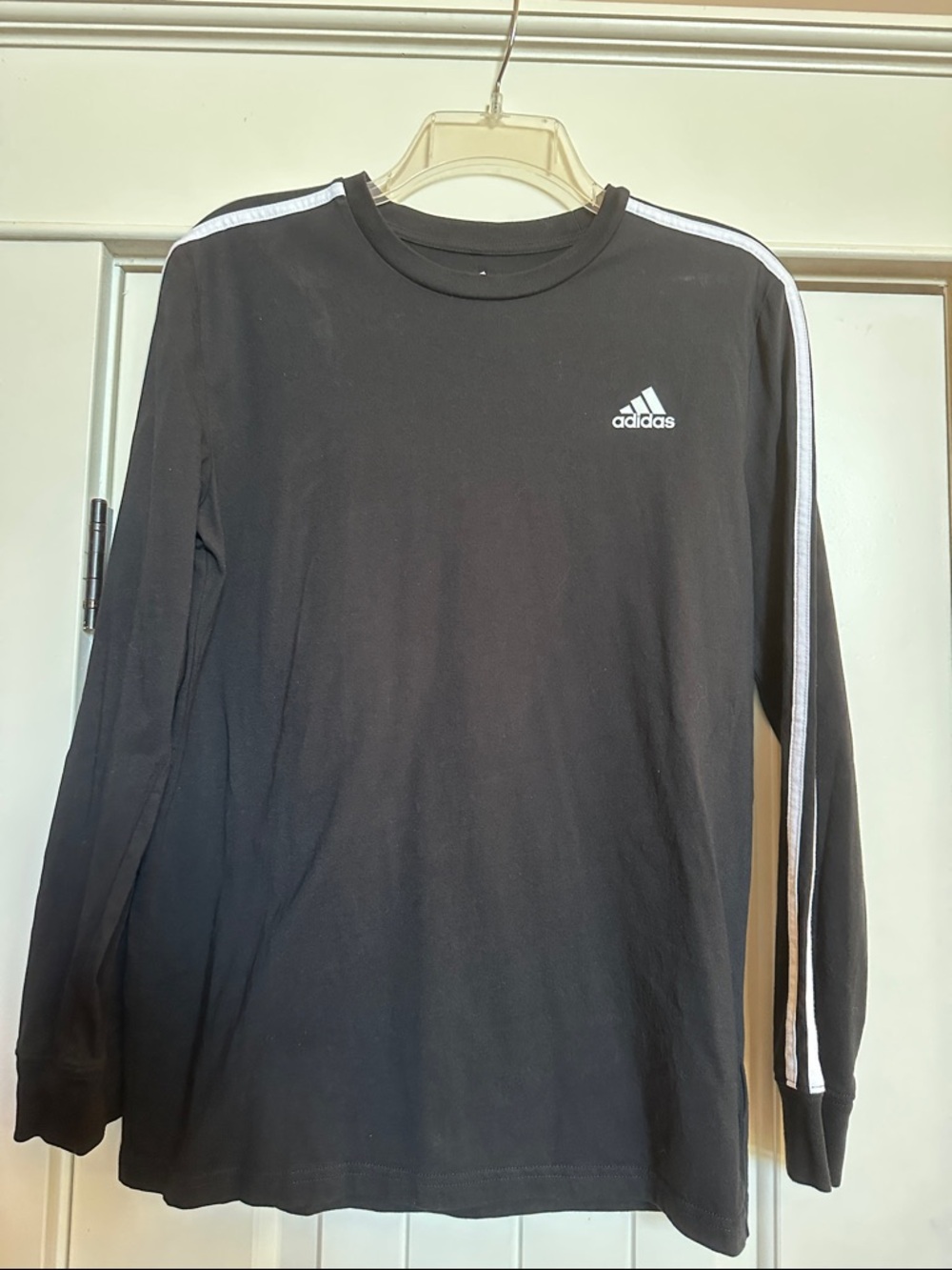 adidas Black Long Sleeve Tee with White Shoulder Stripes